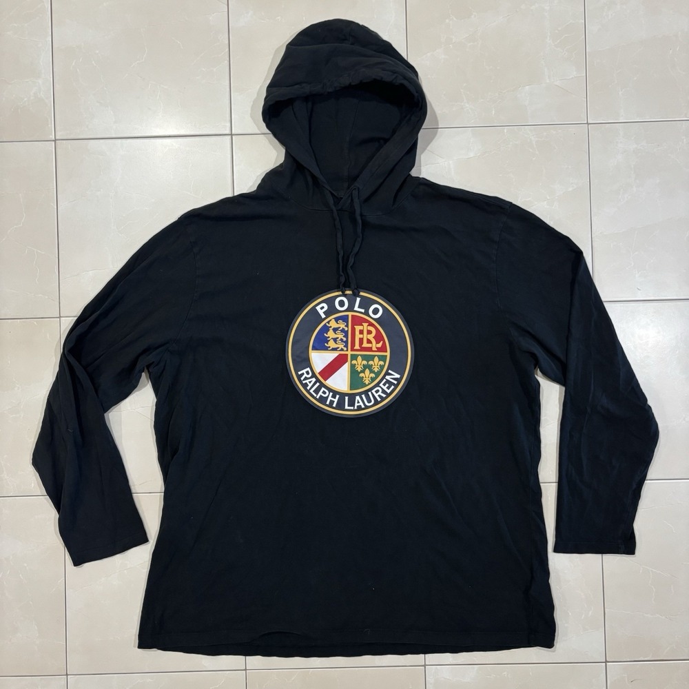 Polo Ralph Lauren Hoodie Big Crest Logo Black Men's 2XL Big Pullover Y2K NYC